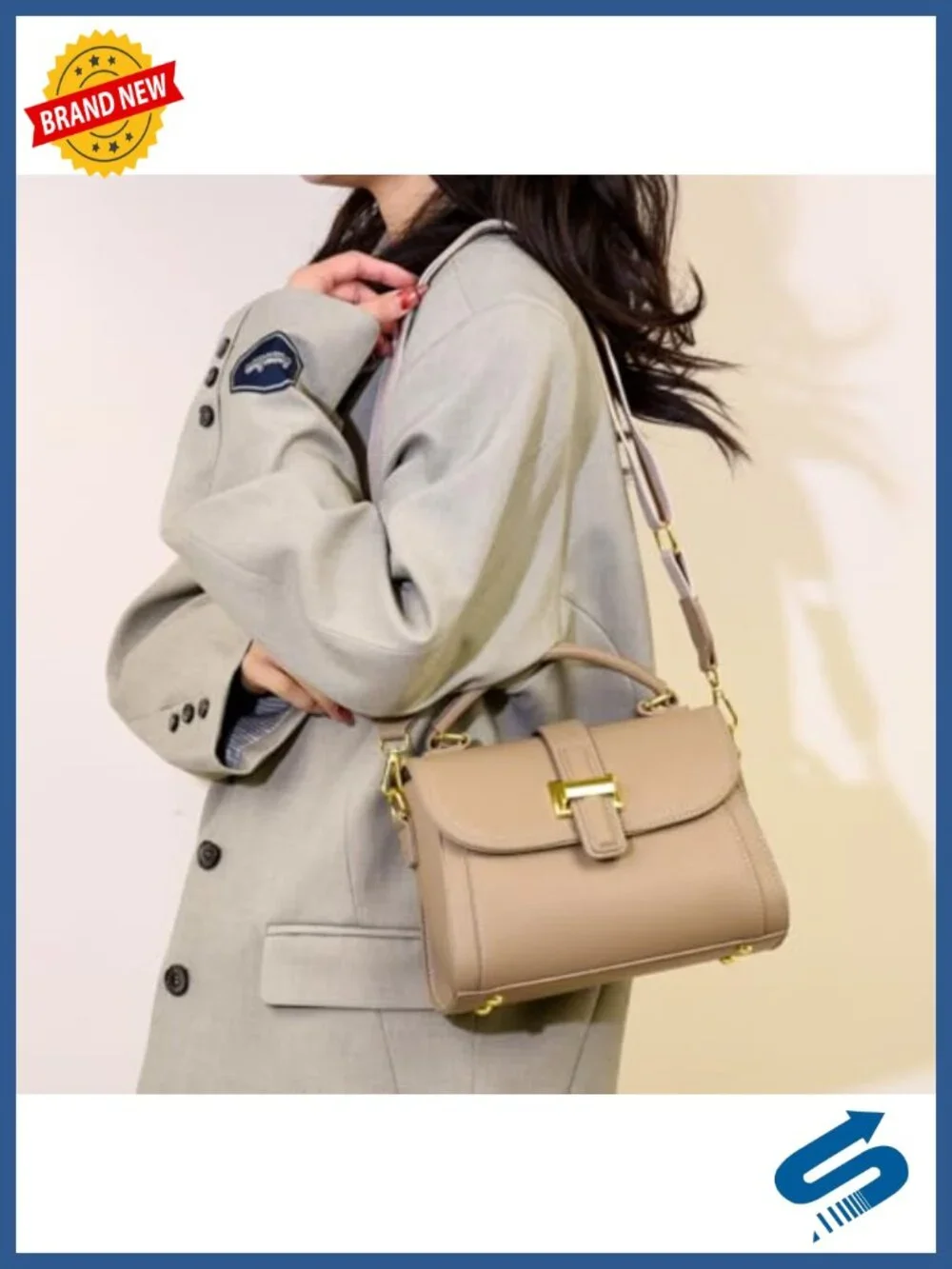 PU Leather Crossbody Bag with Gold Buckle, Lightweight Multi-Pocket Handbag